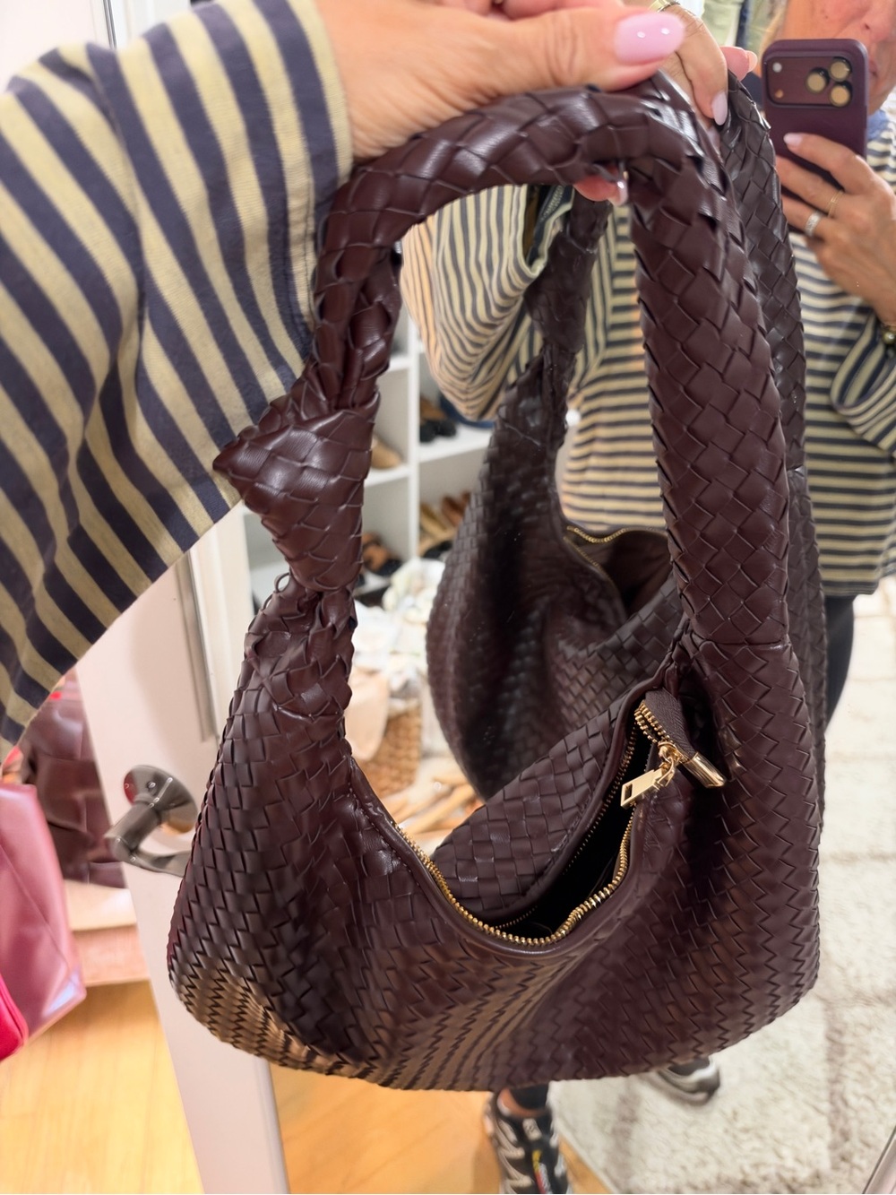 Anthropologie Woven Leather Hobo Bag in Dark Brown - Picture 5 of 6